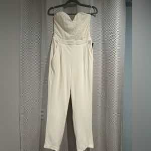 Express Ivory Strapless Jumpsuit
